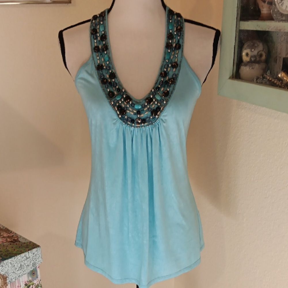 Bwear Blue Embellished Sleeveless Tank Top